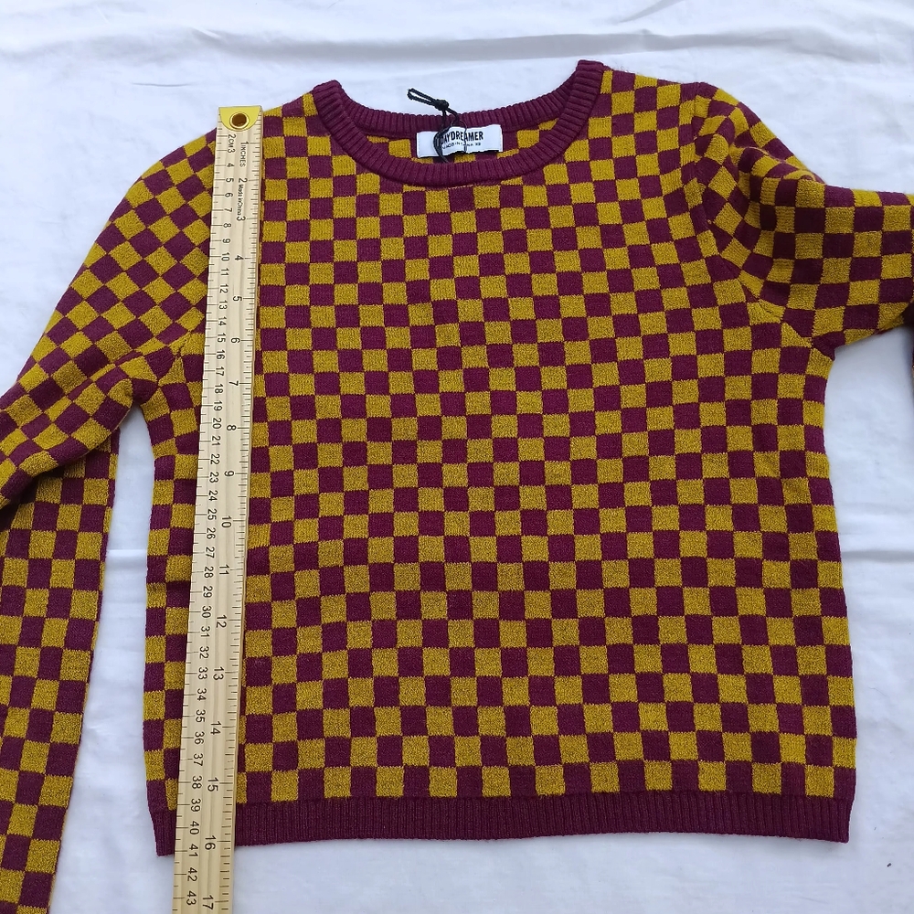 NWT Daydreamer Crop Women's Sweater XS Cozy Fig Checkers Long Sleeve - Picture 9 of 10
